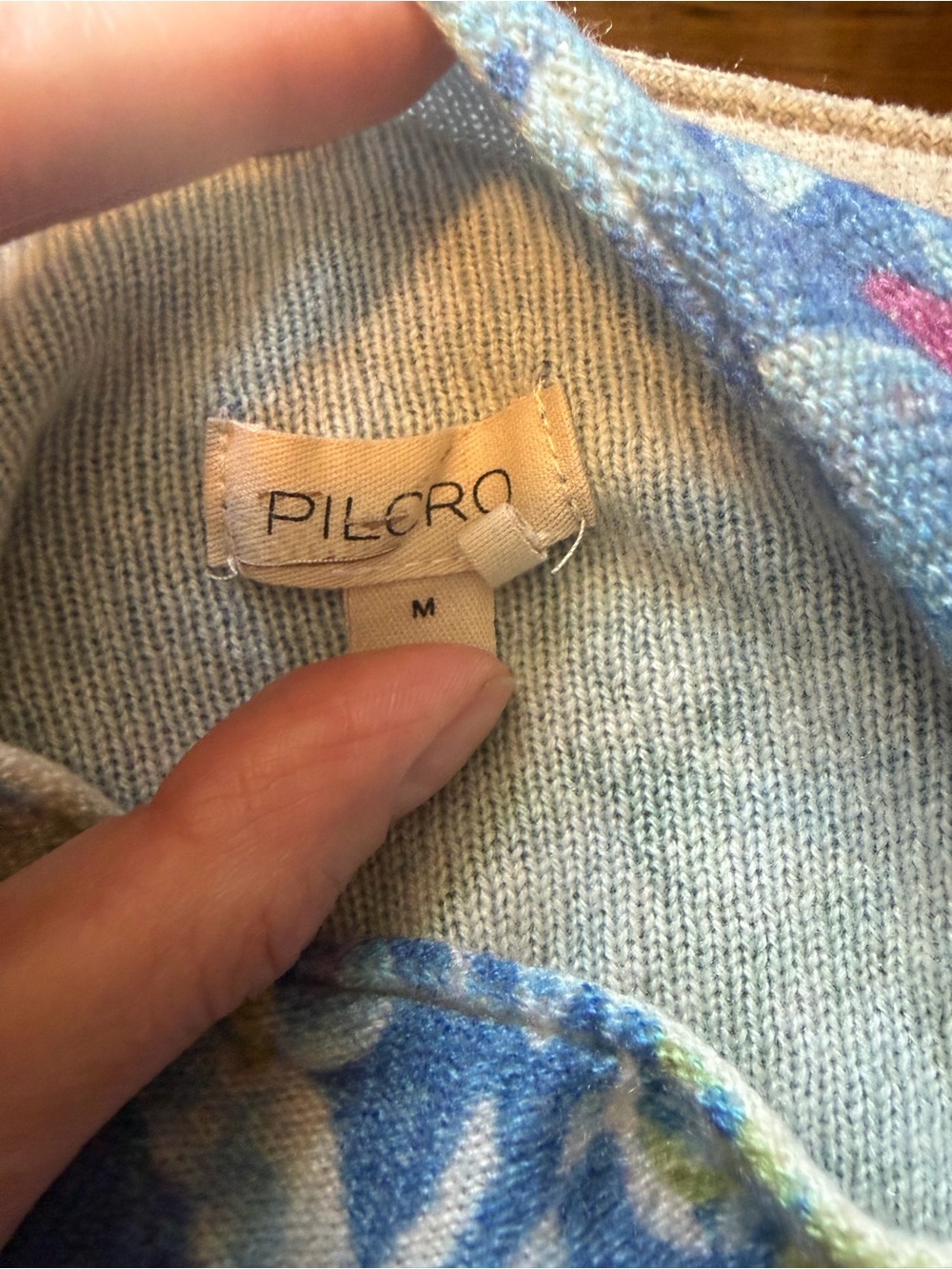 Pilcro Anthropologie The Alani Cashmere mock neck Blue Floral Sweater - Picture 7 of 7